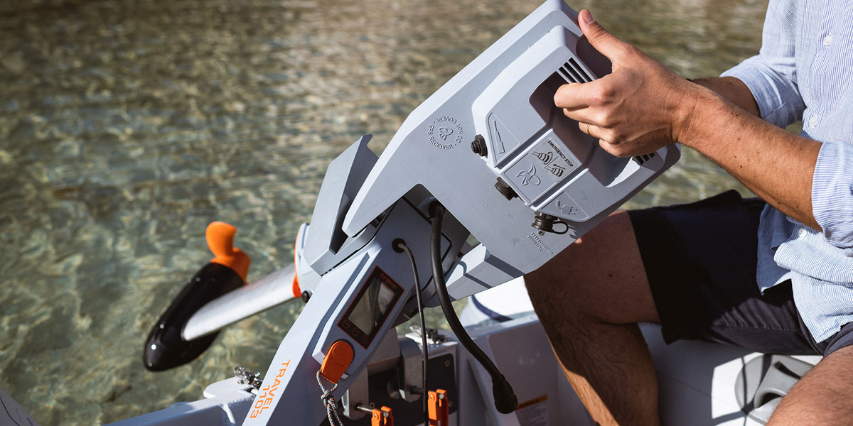 Torqeedo Travel electric outboard on a small dinghy