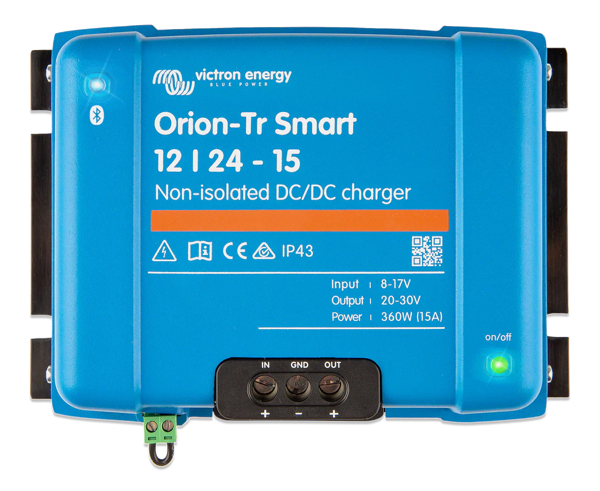 Blue Victron Energy Orion-Tr Smart DC/DC charger on a white background