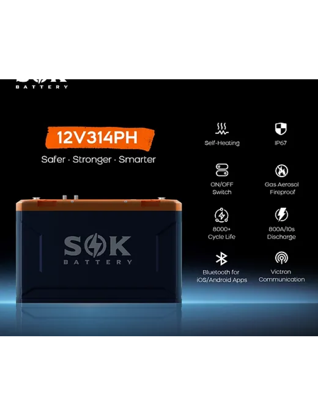 Alt: SOK 12V 314Ah LiFePO4 battery Smart BMS protection features