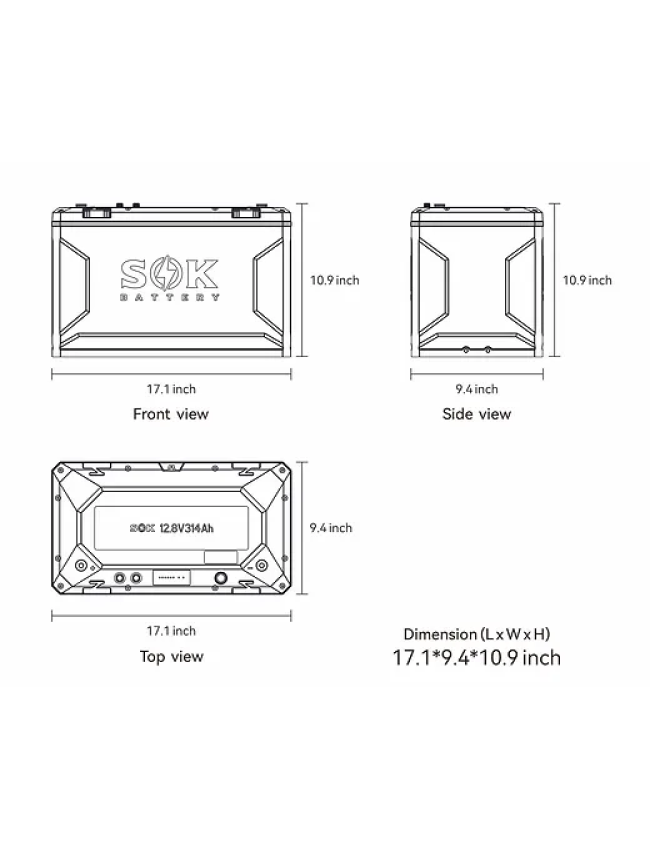 SOK 12V 314Ah Lithium Iron Phosphate Battery with Built-in Heater & Bluetooth ARG200301020R