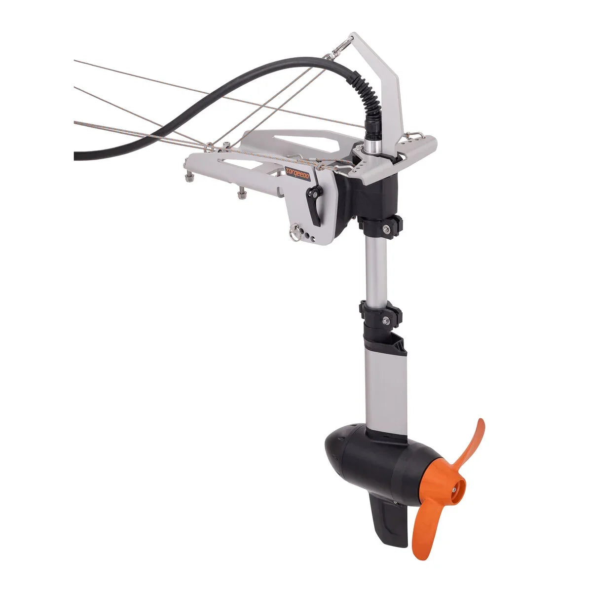 Torqeedo Travel Ultralight electric propulsion system for kayaks showing motor, propeller and mounting assembly