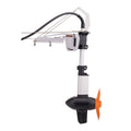 Side view of Torqeedo Travel Ultralight electric kayak motor with mounting bracket and propeller