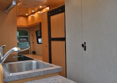 kitchen counter top view of Sprinter Van conversion