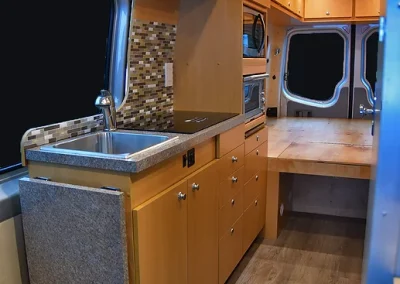 kitchen area of Sprinter Van conversion