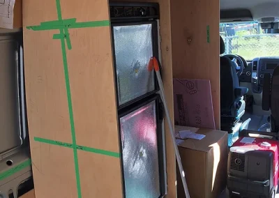 building the framework for the van conversion refrigerator