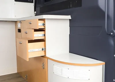 drawers and system panel of Sprinter Van conversion