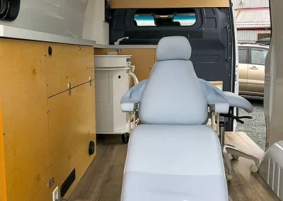 full interior view from rear of mobile dental office Sprinter Van conversion