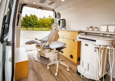 interior of Mercedes Sprinter Van conversion to dental unit